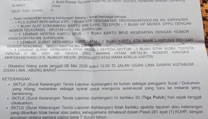Berita Kehilangan STNK Mobil Toyota  Minibus Inova