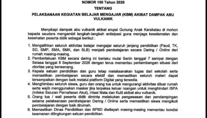 Dampak Abu Vulkanik, KBM Di Pringsewu Dilakukan Secara Online